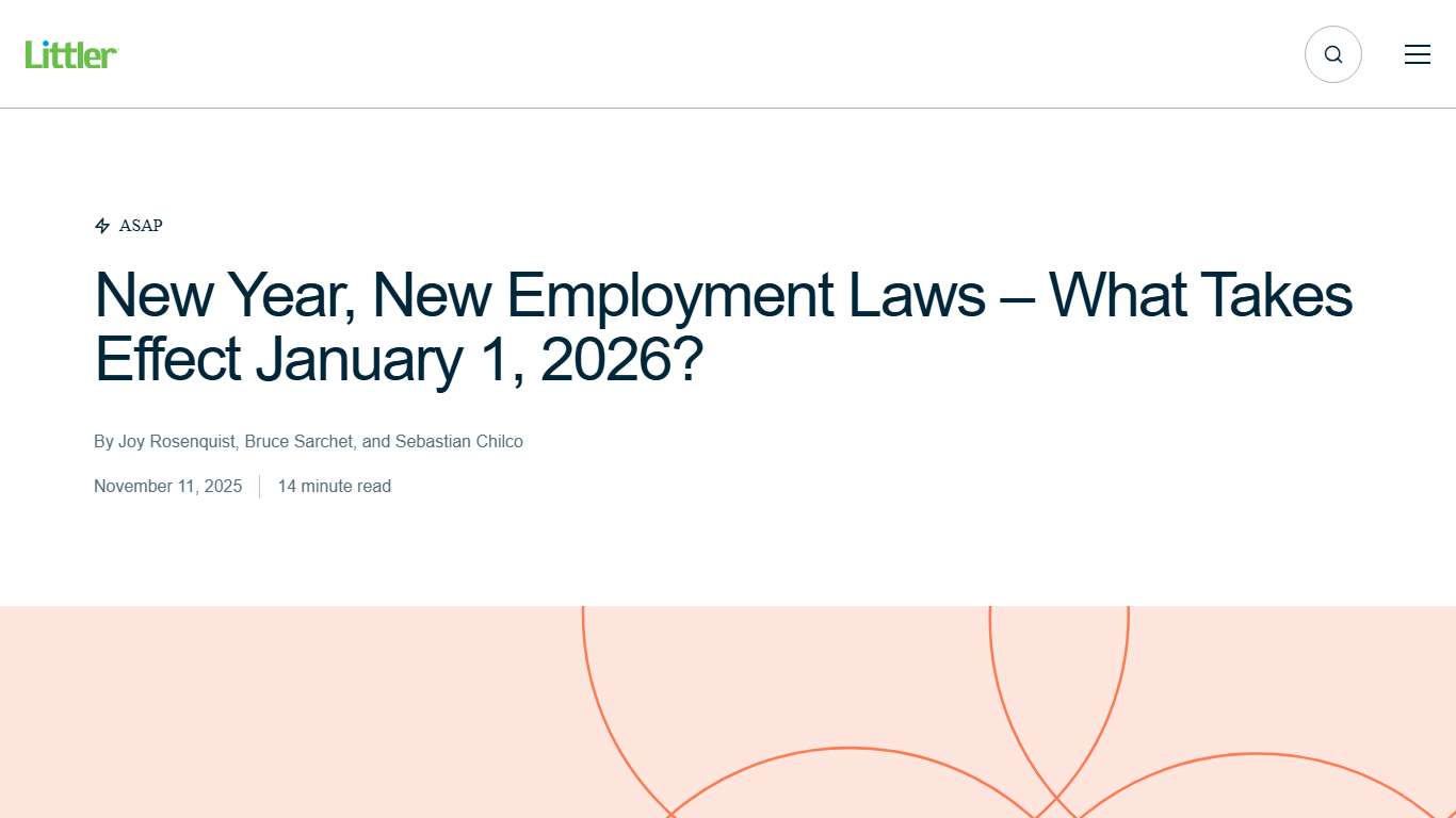 New Year, New Employment Laws – What Takes Effect January 1, 2026? | Littler